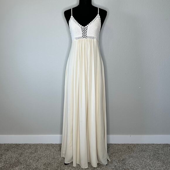 Lulu’s Women’s Hippie Hippie Chic Maxi Dress Crochet Bodice Cream Size Medium - Picture 2 of 12